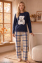 Navy Blue Embroidered Top and Bottom Fleece Winter Knitted Pajama Set 26222124 - 2
