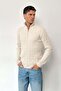 Men's Stand Collar Half Zipper Hair Knit Pattern Knitwear Sweater Stone - 26502 - 5