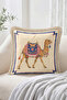 Ethnic Patterned Fringed-Tasseled Throw Pillow Cover with Camel Figure