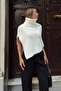 Beige Stand Collar Women's Knitwear Poncho - 2