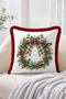 Christmas Wreath and Bow Red Fruit Patterned Fringed-Tasseled Throw Pillow Cover - 2