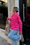 Pink Double Striped Polo Collar Buttoned Low Sleeve Women's Knitwear Sweater - 2