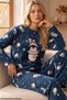 Petrol Green Embroidered Top and Bottom Fleece Winter Knitted Pajama Set 26222125
