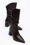Luffora Women's Black Pointed Toe Thick Heeled Drawstring Stylish Boots - 3