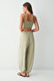 Potosi Women's Soft and Flexible Fabric Elastic Waist Decorative Button Detailed Khaki Trousers - 5