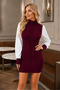 Women's Turtleneck Long Sleeve Sleeves Shirt Fabric Hair Braided Weaving Detailed Modern Cut Soft Textured Stylish Casual Burgundy Knitwear Mini Dress - 2