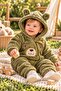 Baby Boy Jumpsuit Welsoft Sweet Teddy Bear Embroidered Plush Hooded Zippered Cuffed Winter Jumpsuit 0-12Months - 3