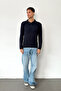 Men's Polo Collar Buttoned Hair Knit Pattern Knitwear Sweater Navy Blue - 26501 - 4