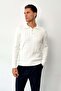 Men's Polo Collar Buttoned Hair Knit Pattern Knitwear Sweater White - 26501