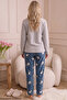 Gray Embroidered Top and Bottom Fleece Winter Knitted Pajama Set 26222126 - 3