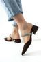 Ba04613 Bitter Brown Women's Wide Stone Evening Dress Shoes with 4 cm Heels and Closed Front Slippers - 2