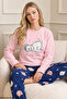 Pink Embroidered Top and Bottom Fleece Winter Knitted Pajama Set 26222127