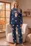 Petrol Green Embroidered Top and Bottom Fleece Winter Knitted Pajama Set 26222125 - 2
