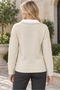 Women's V-Neck Knitted Pattern Hair Knit Beige Knitwear Sweater - 3