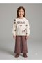 Girl's stitch 100% cotton tracksuit set - ecru sweatshirt with wide-leg mink-colored pants - 2-piece sporty chic outfit