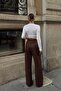 Brown Wide Leg Scuba Suede Women's Trousers - 5