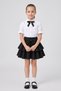 Girl's Black Ribbon Short Sleeve Pearl Detailed Ruffle Sleeve Pocketed Shirt Black Layered Skirt October 29 April 23 Show Outfits