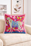 Leopard Figured Colorful Floral and Leaf Patterned Fringed-Tasseled Throw Pillow Cover - 2