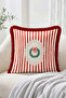 Red Striped Fringed-Tasseled Throw Pillow Cover with Wreath and Bow Motifs