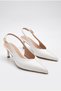Women's Kitten Heel Elegant Buckle Detailed White Heeled Shoes, Low Heel Wedding - Nikah Shoes
