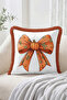 Pumpkin Bow Patterned Fringed-Tasseled Throw Pillow Cover