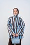 Women's Thick Striped Shirt Collar Zipper Jacket Blue - 2