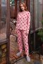 Heart Patterned Crew Neck Suede Pajama Set