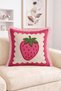Strawberry Figured Pink Framed Cream Background Decorative Fringed-Tasseled Throw Pillow Cover - 2