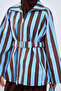 Women's Thick Striped Shirt Collar Zipper Jacket Blue - 5