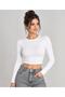Women's 3-Piece Crew Neck Long Sleeve Camisole Ribbed Bodycon Crop Blouse - 3