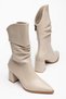 Luffora Women's Beige Pointed Toe Thick Heeled Drawstring Stylish Boots - 3