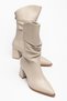 Luffora Women's Beige Pointed Toe Thick Heeled Drawstring Stylish Boots - 4