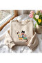 Embroidered Cat Printed Oversize Basic Unisex Cotton Sweatshirt