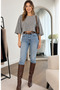 Women's Gray Washed Crop Oversize T-Shirt Crew Neck Loose Cut Casual Basic Blouse - 6