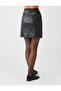Black Slit Detailed Leather Look Short Skirt - 6