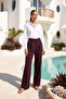 Pile Detail Palazzo Trousers 16239 Claret Red - 4