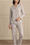 Women's Long Sleeve Front Buttoned Cloud Patterned Gray Pajama Set C8T5N281 - 2