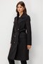 Women's Belted Trench Coat with Flap Pockets, Black - 3