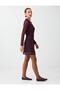Burgundy Double-Breasted Collar Waist Detailed Patterned Mesh Dress - 2