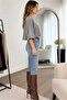 Women's Gray Washed Crop Oversize T-Shirt Crew Neck Loose Cut Casual Basic Blouse - 3