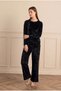 Women's Long Sleeve Velvet Black Pajama Set C8T6N971 - 3