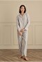 Women's Long Sleeve Front Buttoned Cloud Patterned Gray Pajama Set C8T5N281