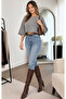 Women's Gray Washed Crop Oversize T-Shirt Crew Neck Loose Cut Casual Basic Blouse - 5