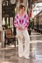 Women's Baklava Pattern Powder Color Polo Collar Sweater