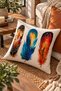 Bohemian Feather Patterned Linen Textured Decorative Single Throw Pillow Cover Digital Printed 43X43 cm - 3