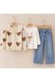 Girl's Heart Patterned Knitted Cardigan Blouse Jean Pants 3-Piece Set - 2