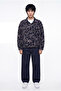 Men's Floral Printed Relax Fit Jean Jacket Navy Blue - 4