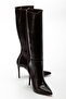 Zri̇nx-226 Premium Coffee Wrinkled Patent Leather Zippered Elastic Thin High Heeled Women's Boots 11 cm - 4
