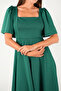 Crepe Fabric Square Collar Midiboy Evening Dress - EMERAL GREEN - 4