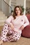 Premium Soft Plus Size Women's Pajama Set – Soft Textured Long Sleeve Patterned Winter Pajamas - 4